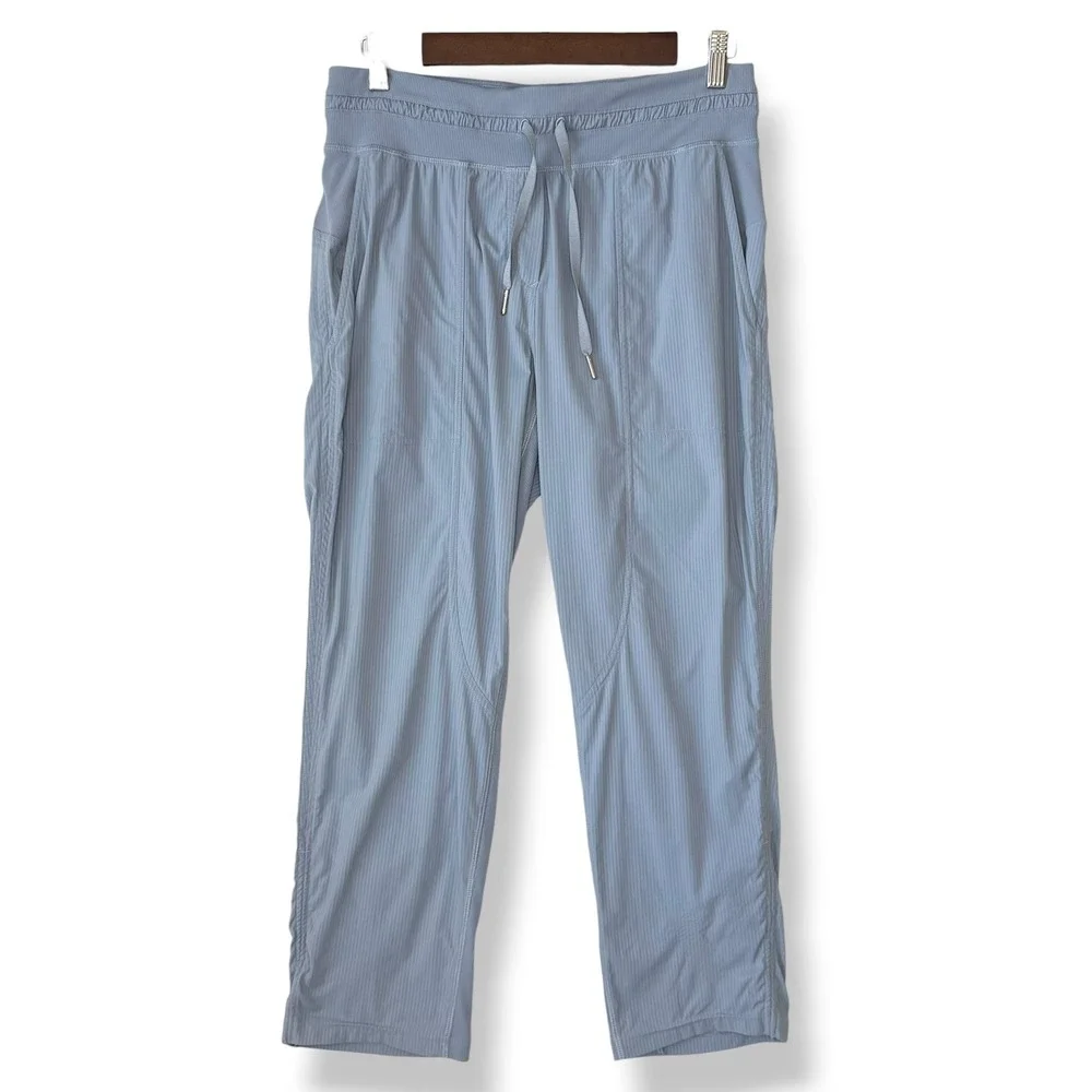 Lululemon Dance Studio Crop Pants 8 Blue Gray Ribbed Drawstring Joggers Active